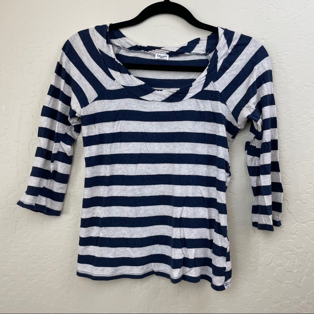 Splendid Tee Striped Scoop Neck 3/4 Sleeve T-Shirt